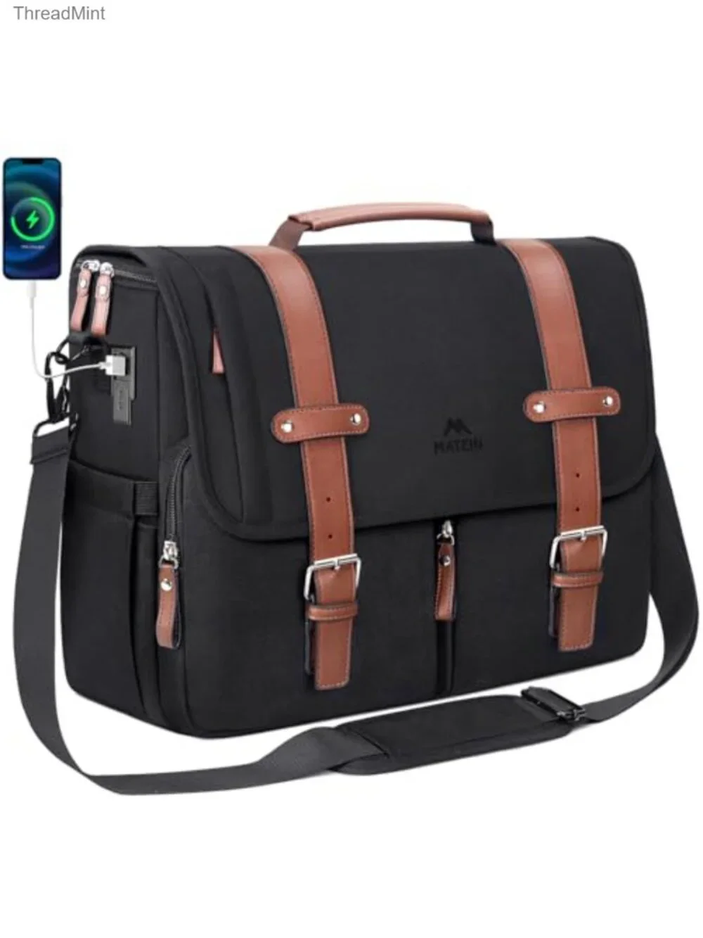 MATEIN Messenger Bag with USB Charging Port, 15.6 inch Laptop Bag